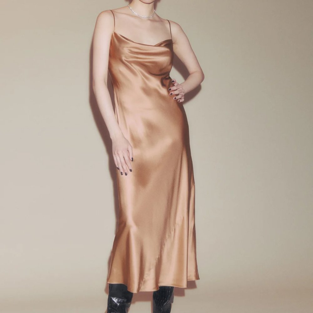 Reformation  Salamanca Silk Slip Midi cowl neck Dress -  4 - NEW ALL TAGS